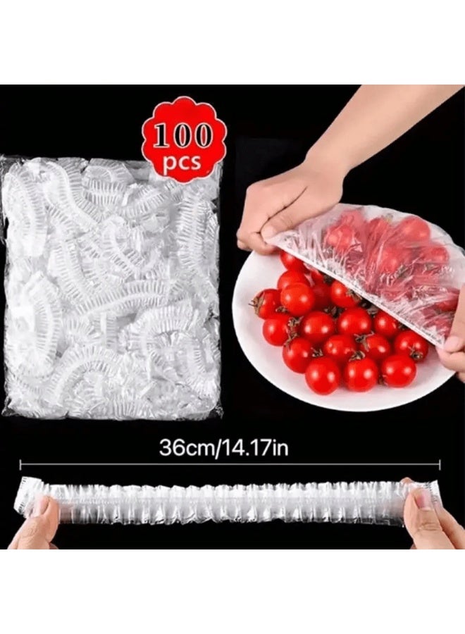 Set of 100 Disposable LARGE SIZE Plastic Covers Multipurpose Waterproof Elastic Opening Transparent Single Use Protection For Food Appliances Bowls Kitchen Storage Hygiene Safety Daily Household Use - Image 4